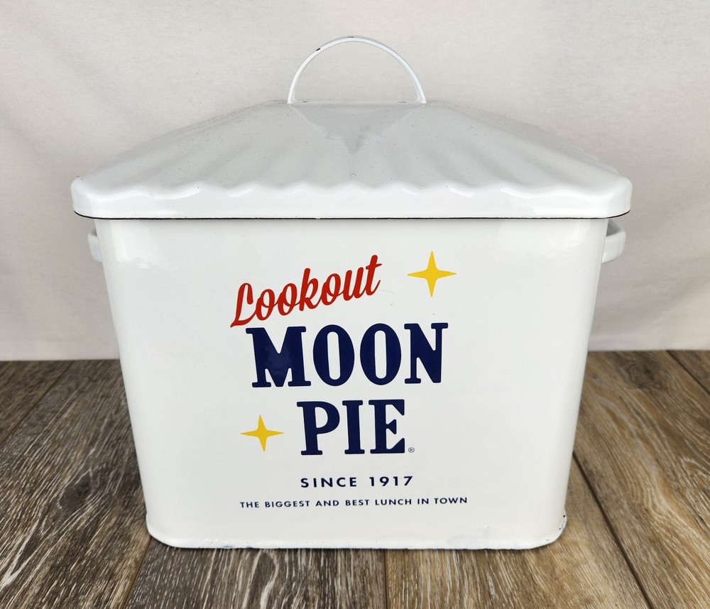 Moon Pie Enamelware Bread Box Bin Large White Metal Storage Container -  Kitchen