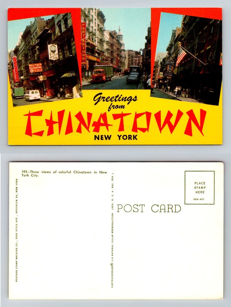 New York, NY-New York, Greetings from Chinatown Street Scenes Vintage Postcard