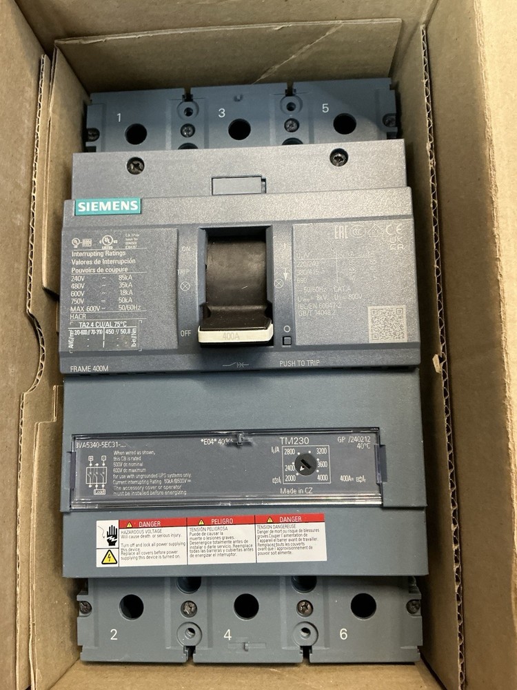 New In Box Siemens 3VA5340-5EC31-0AA0 400 AMP 3 POLE  480V Circuit Breaker