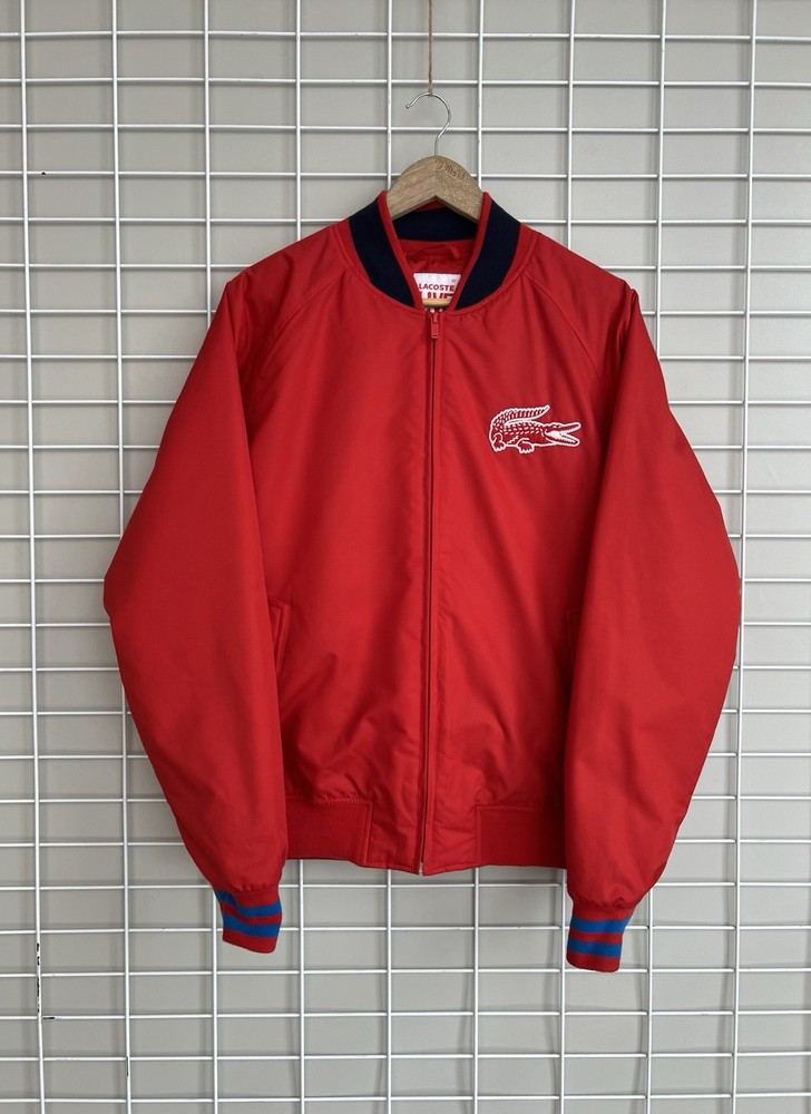 Lacoste Live Embroidered Logo Bomber Jacket Mens Size 50 or M Red Zip Harrington
