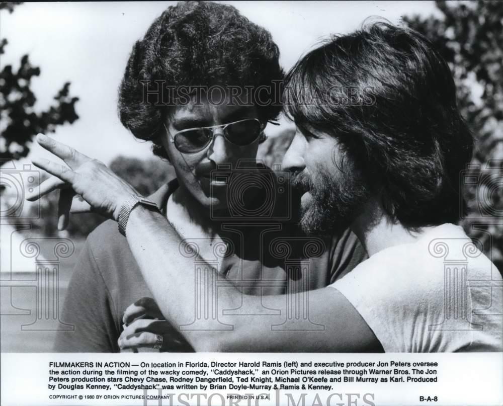 1980 Press Photo Harold Ramis and Jon Peters on the set of 
