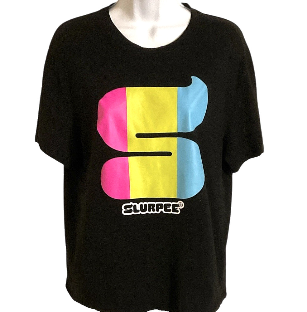 7Eleven Slurpee Promo T‑Shirt Sz M Black Neon Logo Graphic Tee Short Sleeve