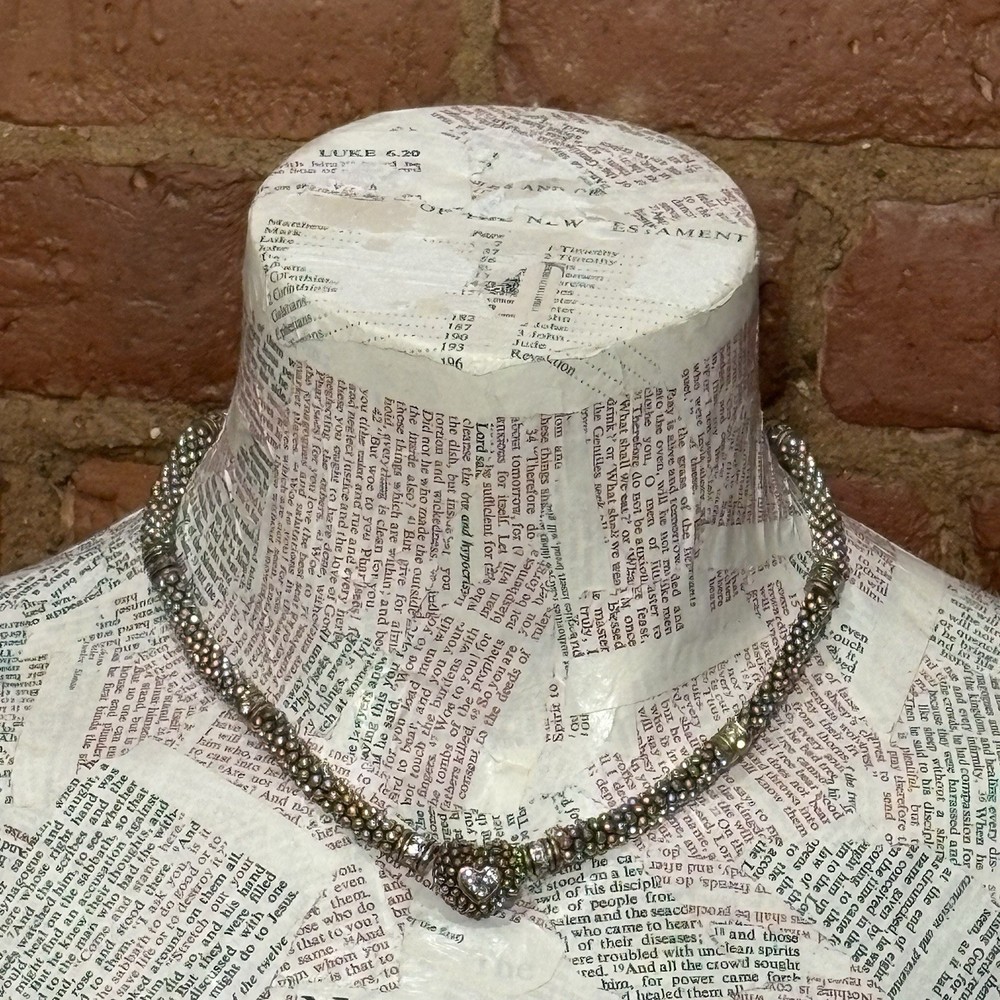 Vintage Heart Necklace Rhinestone