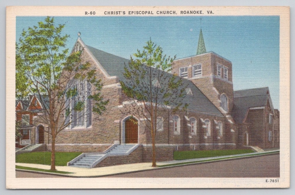 Christ's Episcopal Church Roanoke VA Linen Postcard Asheville PC Co.