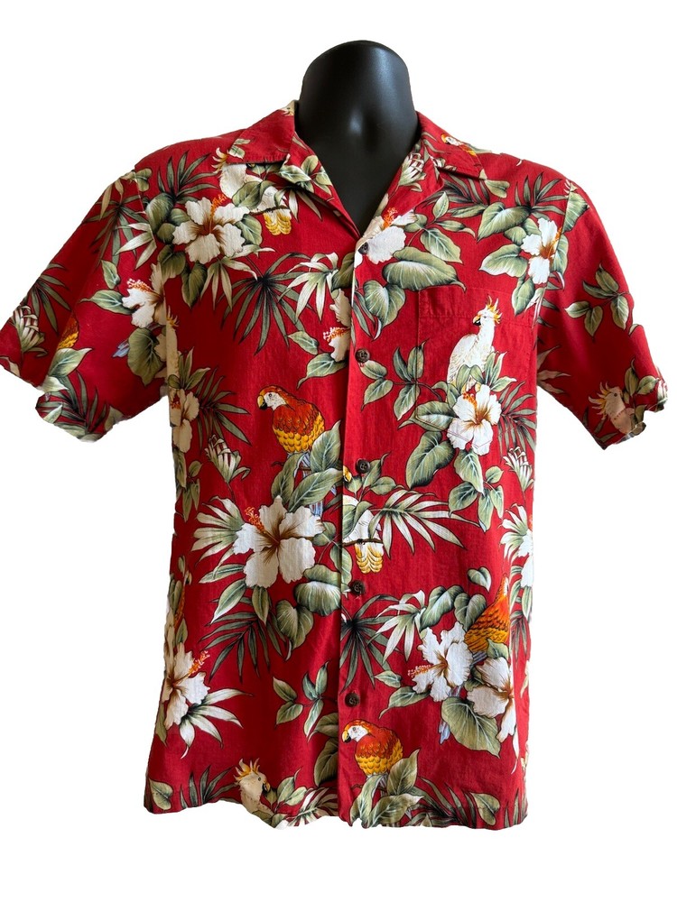 RJC Size M Hawaiian Macaw Parrots Red 100% Cotton Shirt Hawaii Made EUC RARE