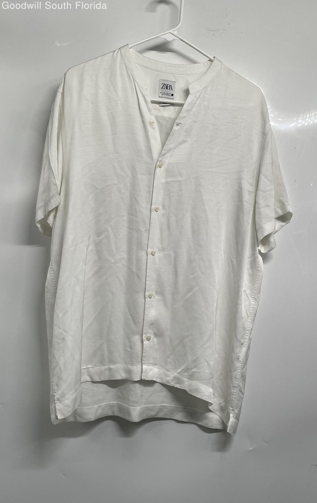 Zara Mens White Short Sleeve Regular Fit Casual Button-Up Shirt Size L
