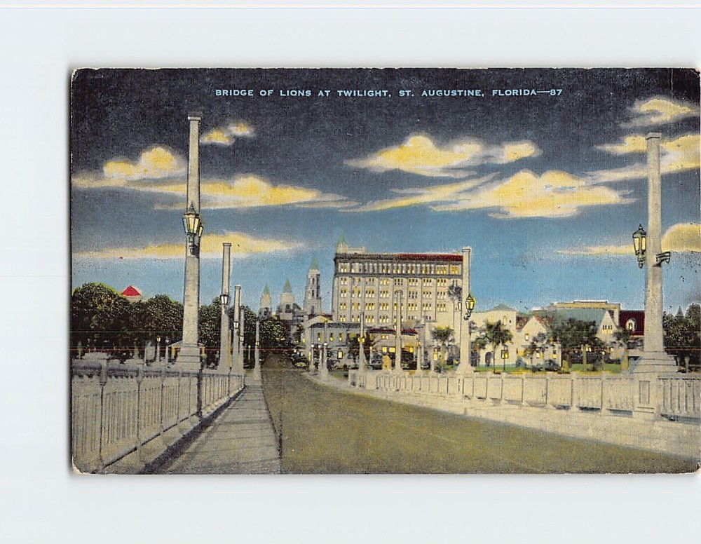 Postcard Bridge of Lions at Twilight St. Augustine Florida USA