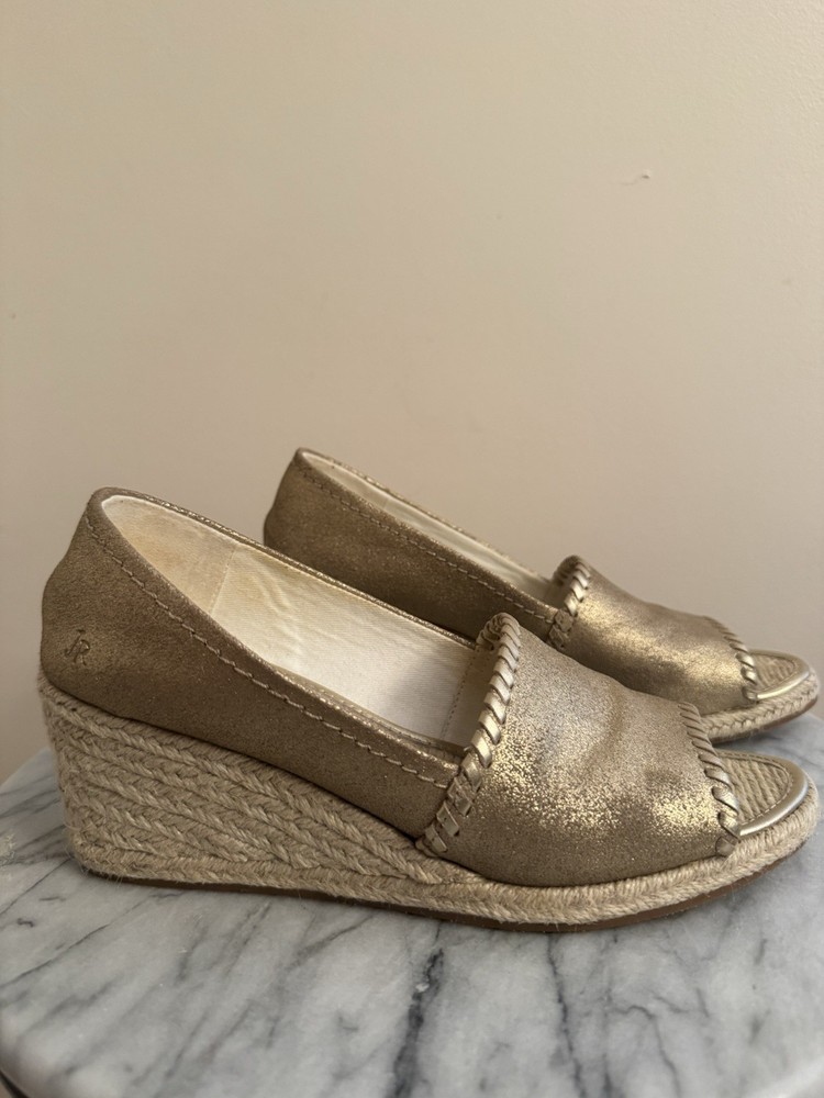 Jack Rogers Gold Peep Toe Espadrille Wedge Sandals Women’s Size 8.5 Preppy