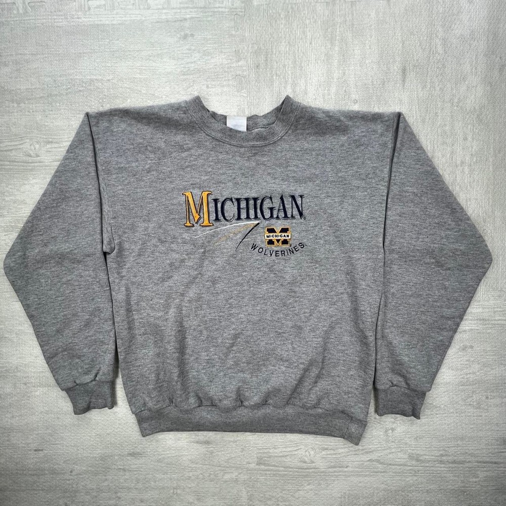 90s Vintage Grey Michigan Wolverines NCAA Retro Sweatshirt Size L