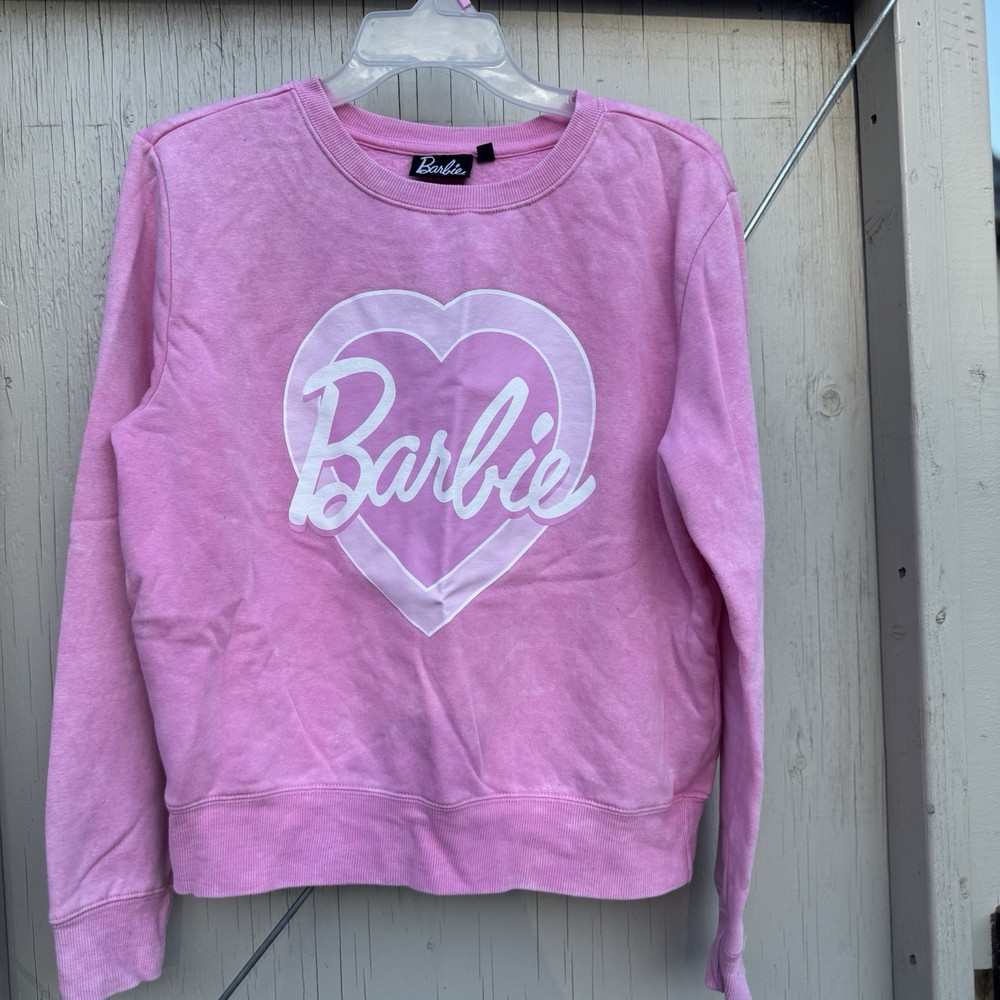 Barbie Pink Pullover Sweatshirt Heart Logo Graphic Women's Size L