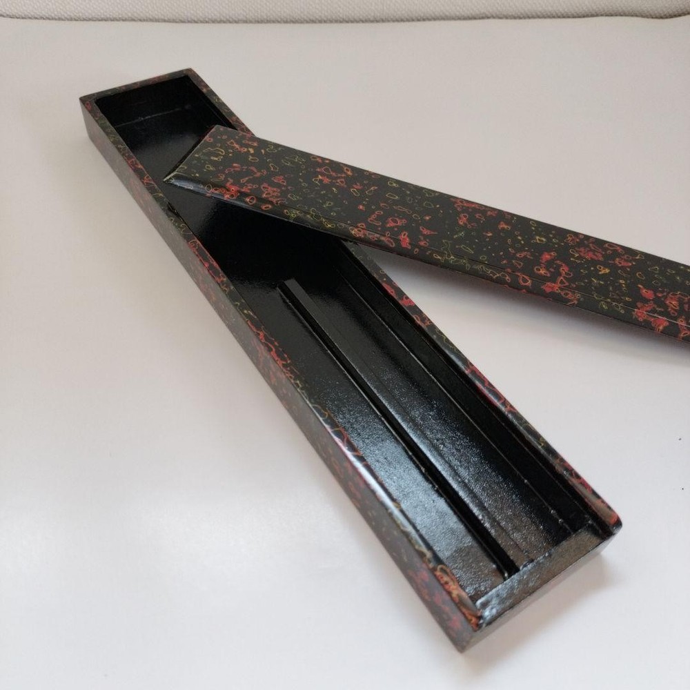 Tsugaru Lacquered Chopstick Box & 2 Sets of Chopsticks, Traditional Japanese Cra