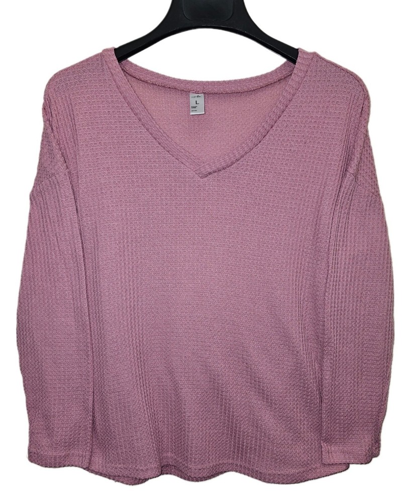 Just Be Pink Long Sleeve V-Neck Pullover Sweater Women's Size L