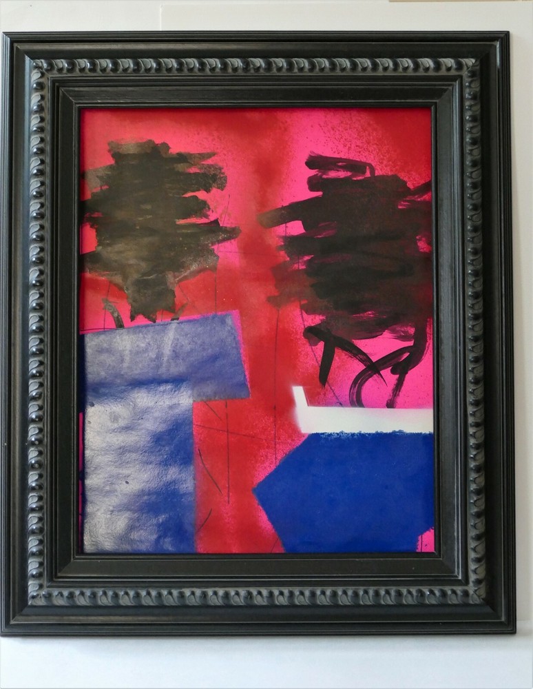 Modern art abstract acrylic painted gallery finish with frame Black ready to han-image