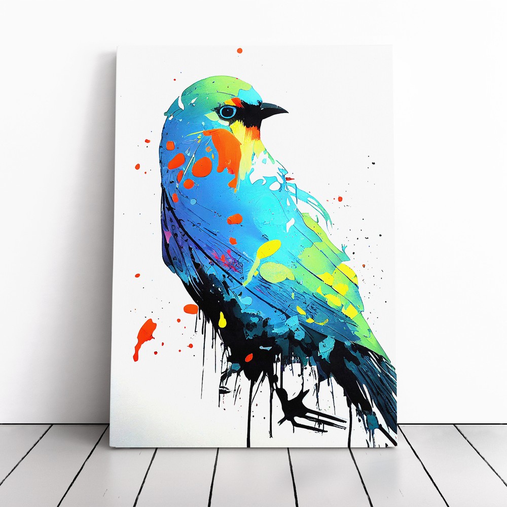 Dripping Paint Bird No.5 Abstract Canvas Wall Art Print Framed Picture Decor