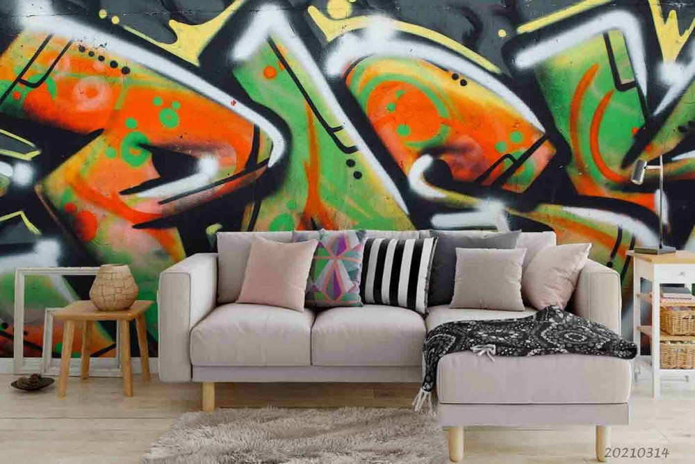 3D Abstract Street Graffiti Color Self-adhesive Removable Wallpaper Murals Wall-image