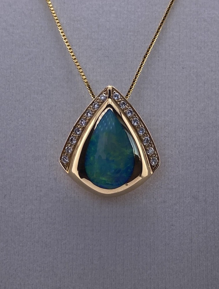 14K Kabana Opal Diamond Pendant