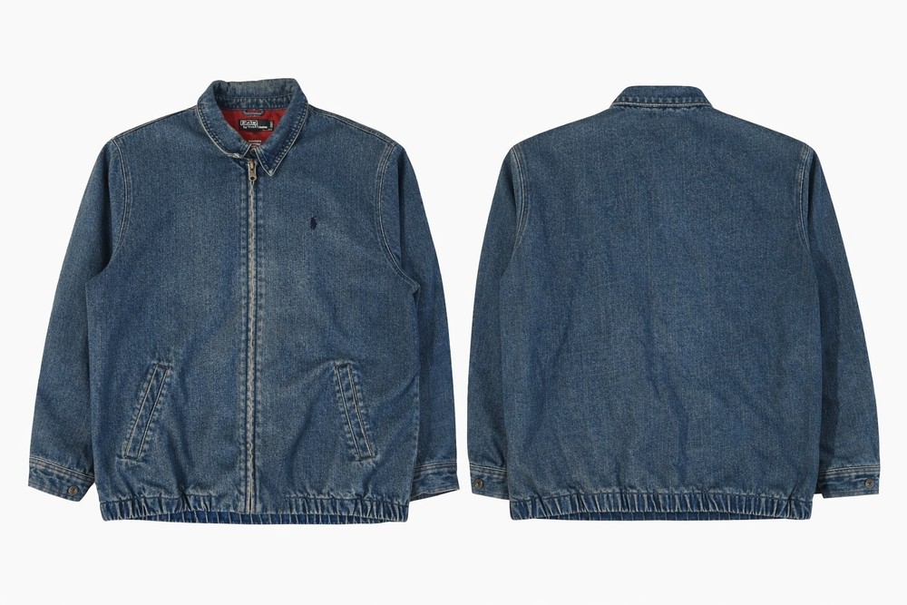 VTG Polo Ralph Lauren Denim Bomber Jacket Men’s Blue Fleece Lined 90s Rare