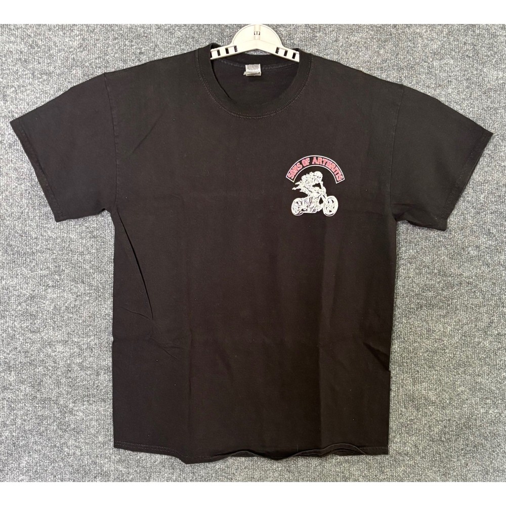 Gildan Sons of Arthritis Skeleton Biker T Shirt Mens Large Black Ultra Cotton