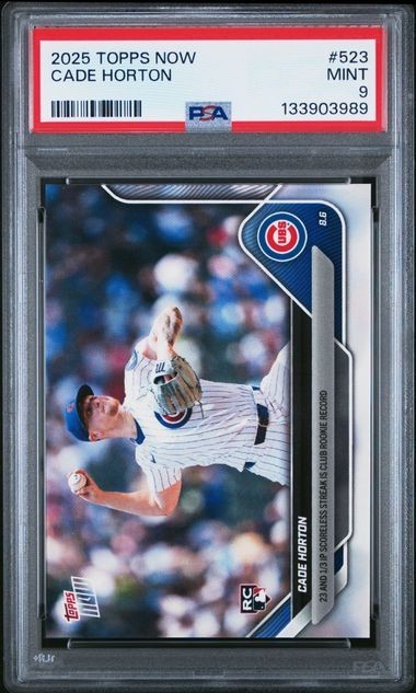 2025 Topps Now 23 1/3 Scoreless Streak #523 Cade Horton Chicago Cubs RC PSA 9