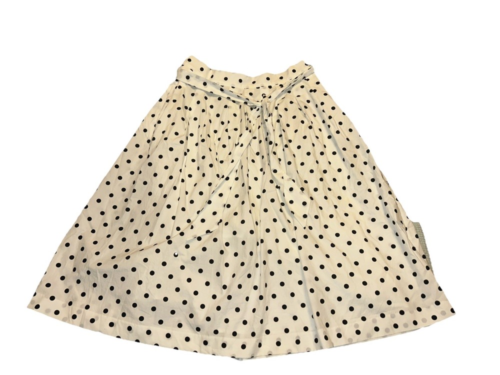 Talbots Polkadot Midi Skirt Cotton 12 Pleated Front Fabric Belt Pockets Lined