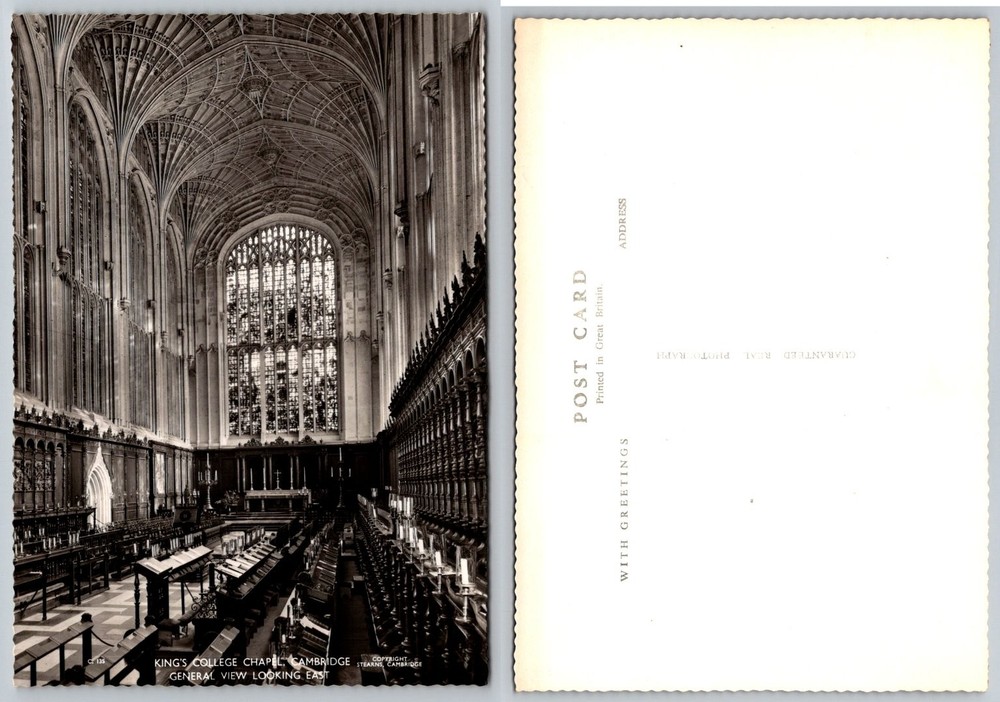King's College Chapel Cambridge Real Photo Postcard RPPC Interior Looking East