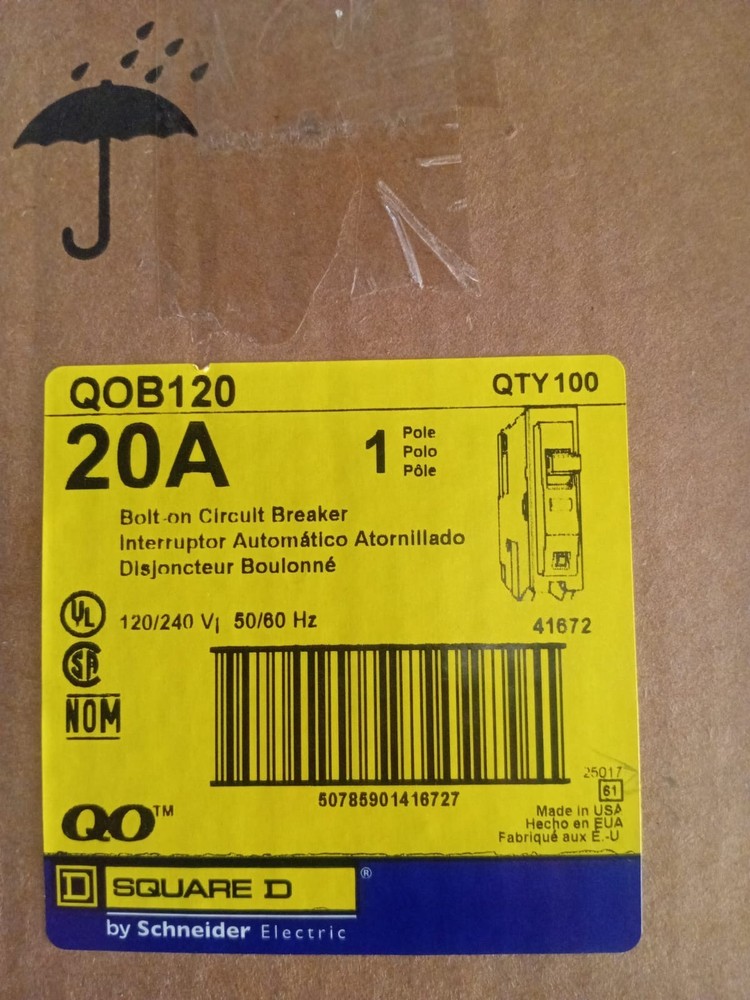 BOX OF 100 Pcs Square D QOB120 Circuit Breaker  20A 1P