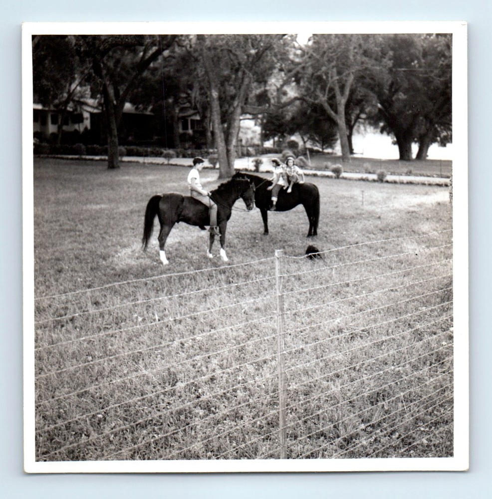 Old Vintage Photo TEEN BOY GIRLS RIDING HORSE SQUARE FOUND PHOTOGRAPH PICTURE