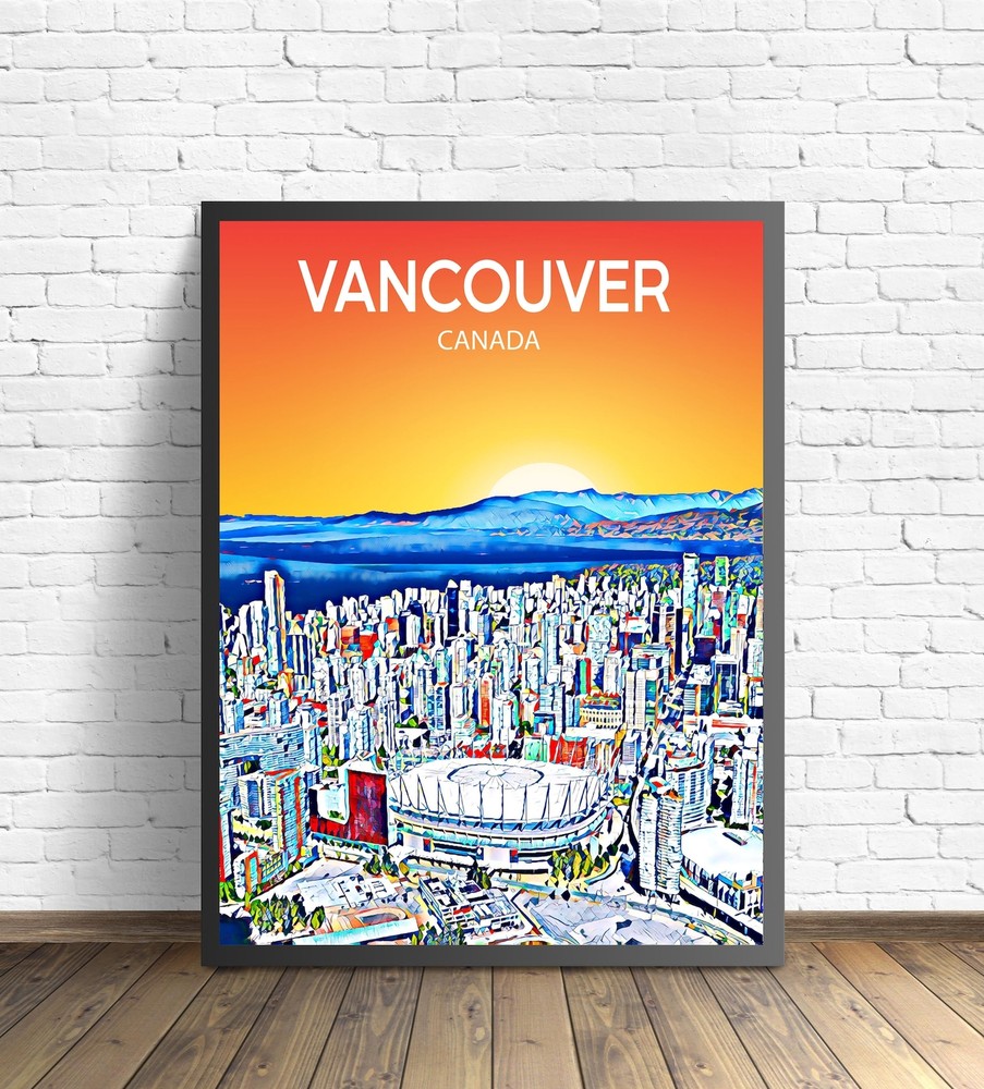 Vancouver Canada Art Poster Sunset Night Poster Art Print Vancouver City Modern