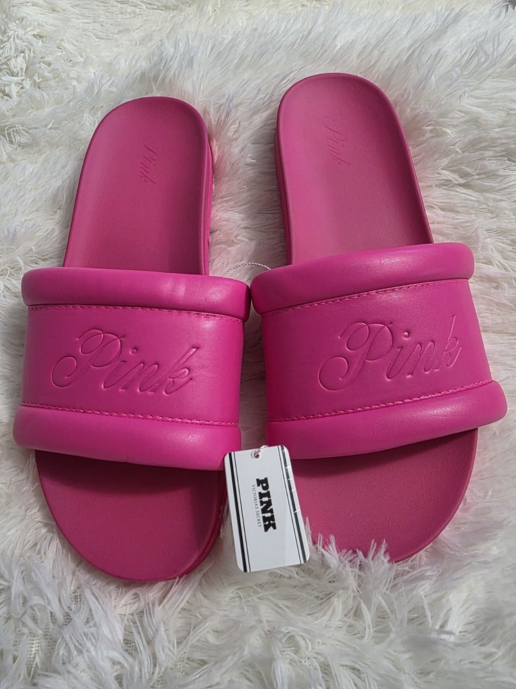 NWT Victoria's Secret PINK Haute Pink Single Strap Slides Sandal Size L (9/10)