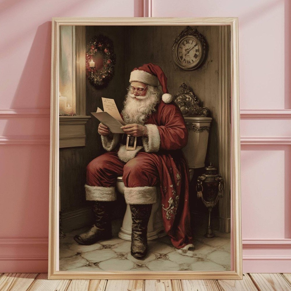 Christmas Santa Bathroom Wall Art Bathroom Wall Art Santa Claus Print Bathroom