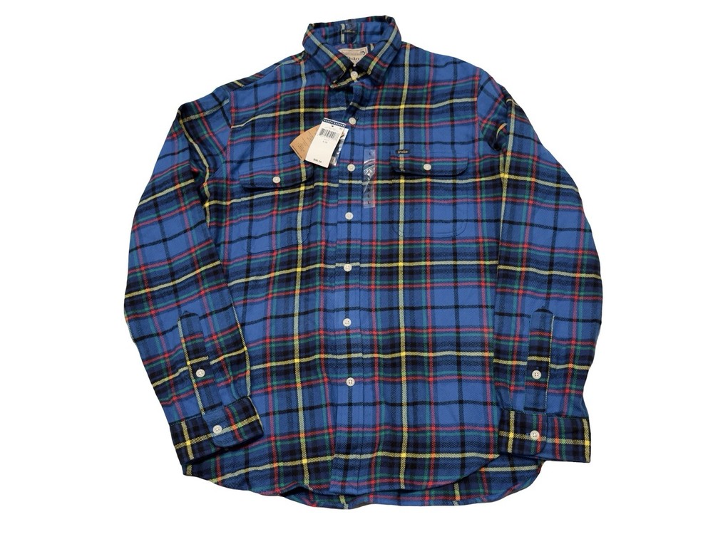 Polo Ralph Lauren Shirt Mens L Blue Plaid Button Down Classic Fit Long Sleeve