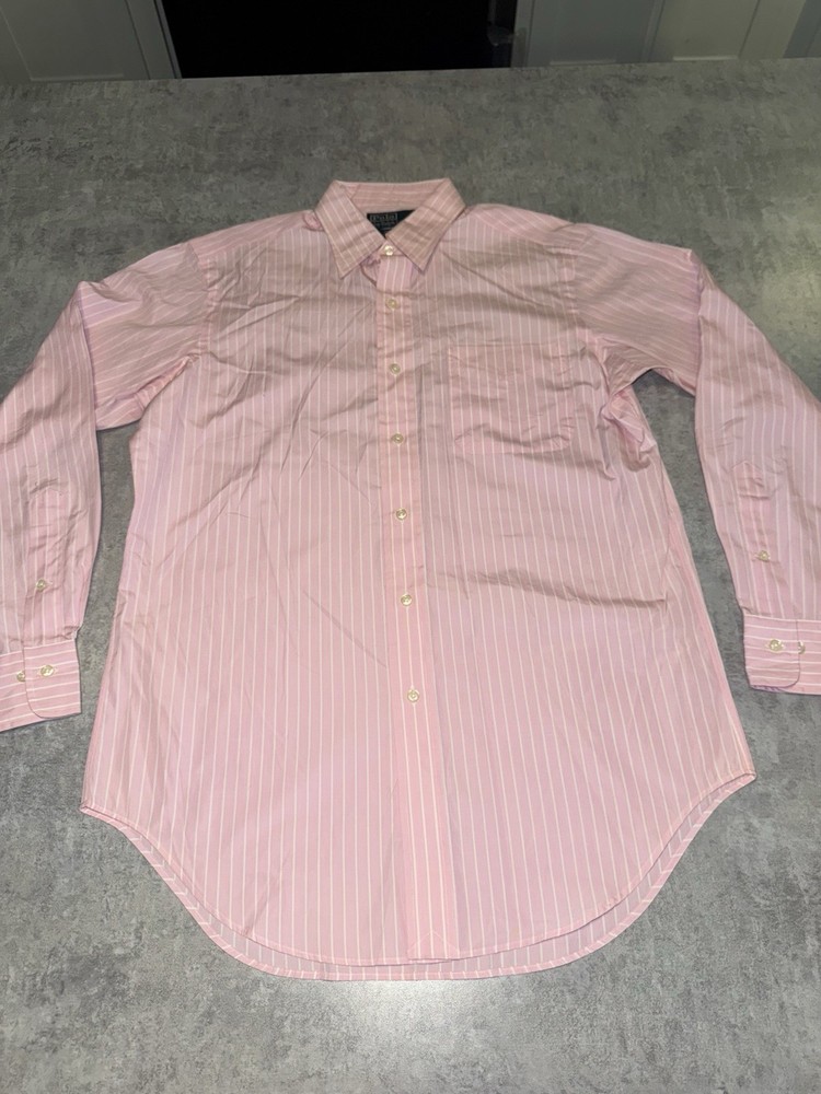 Polo Ralph Lauren Andrew Button Down Dress Shirt Mens 15 32-33 Pink White Stripe