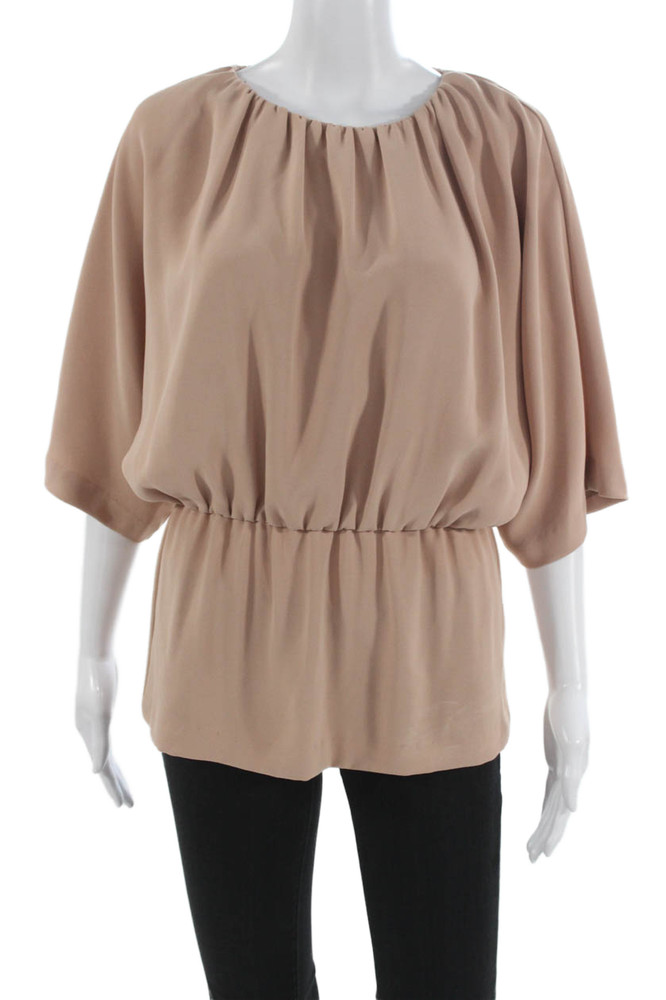 Trina Turk Women Basic Beige Polyester Blouse 3/4 Sleeve Round Neck Size SFree Shipping in US $100+ Orders | $6.95 Orders Below