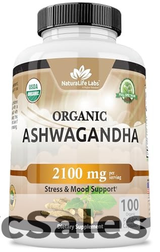 Organic Ashwagandha 2,100 mg - 100 Veggie Capsules Pure Orga