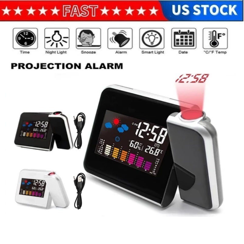 LED Digital Alarm Clock with Weather Station - Time, Temp & Humidity Display