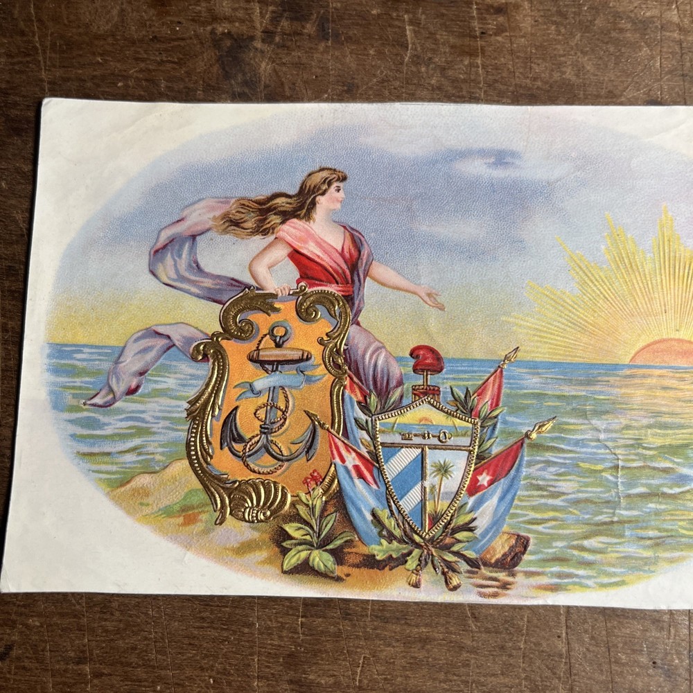 Antique Victorian Trading Card Nautical Navy Lady Columbia Sea Seen -- B1