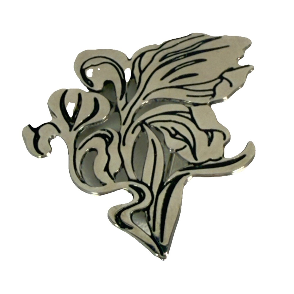 Vintage Silver Tone Iris Flower Deco Style Brooch Pin