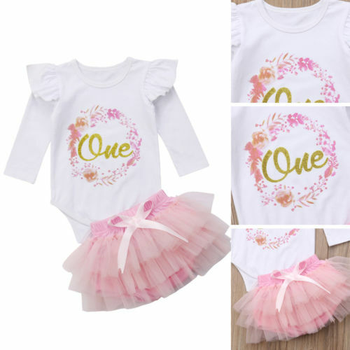 Newborn Baby Girl 1st First Birthday Romper Dress Tutu Skirt Headband Outfit Set