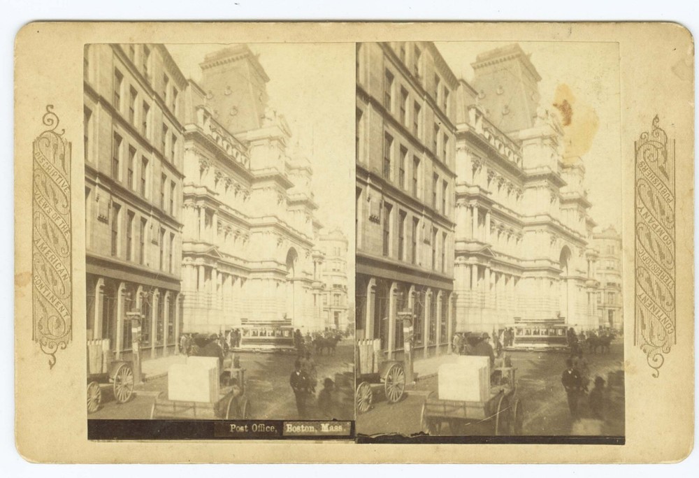 D0993~ BOSTON MA – c.1880s Post Office & Carriages Stereoview – Continent