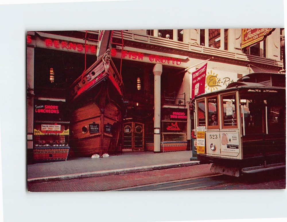 Postcard Bernstein's Famous Fish Grotto & Cable Car San Francisco California USA