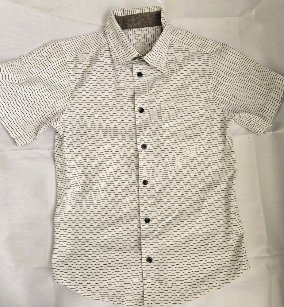 Wonder Nation Boys Striped Button-Up Shirt White Black Short Sleeve L (10-12)