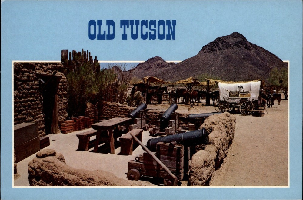 Old Tucson Arizona cannons Conestoga wagon horses unused vintage postcard