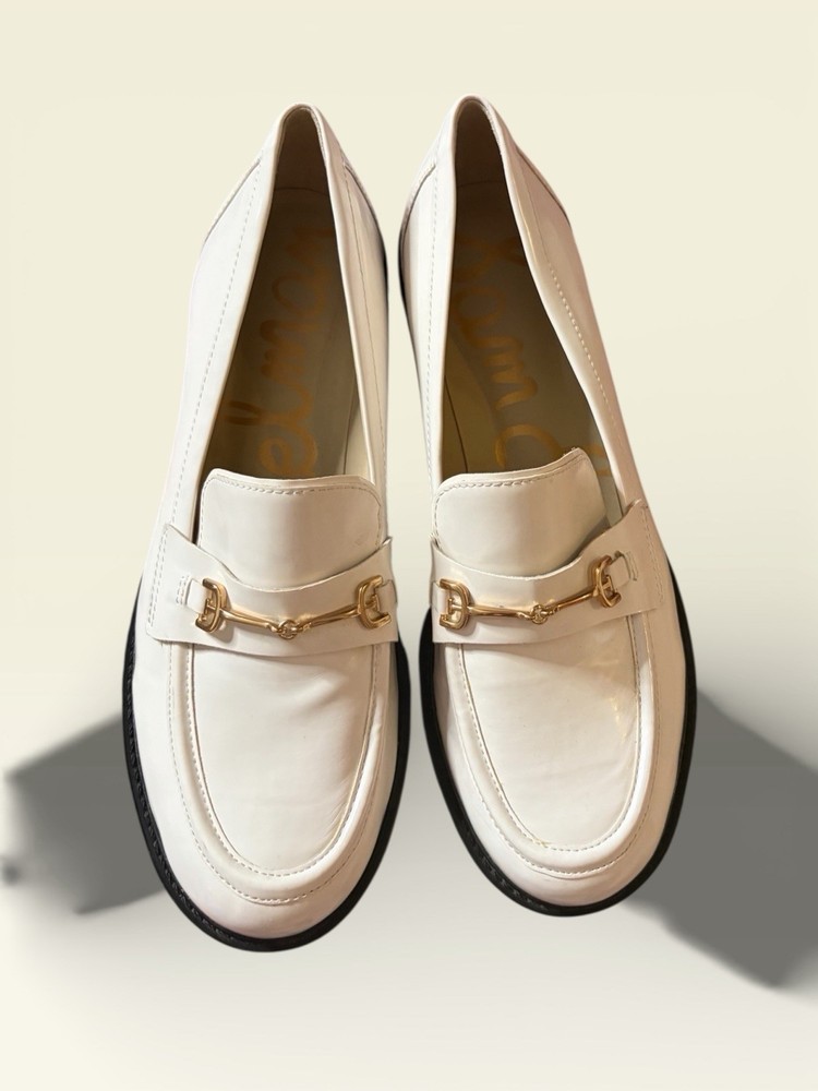 Sam Edelman Tully Bright White Lug Sole Loafers 7.5 Gold Bit Platform Preppy EUC