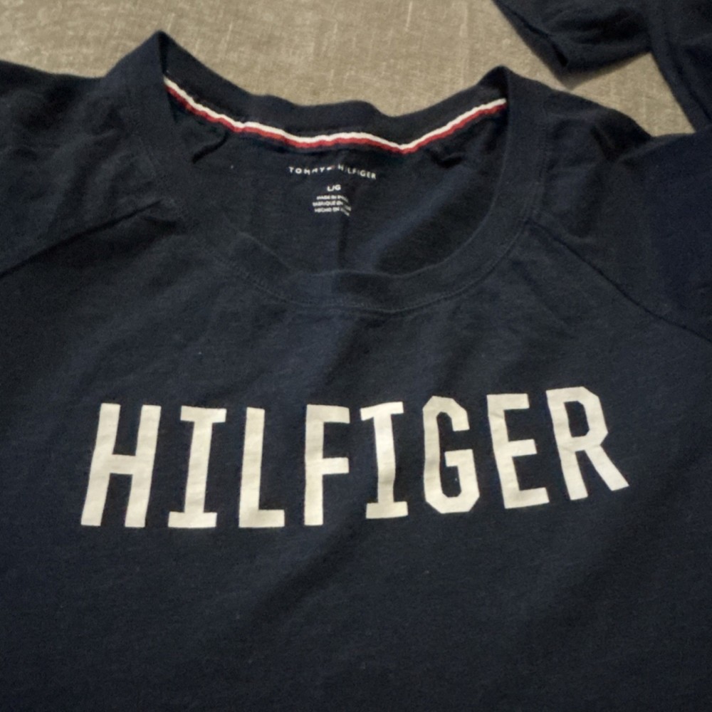 Tommy Hilfiger Navy Blue Long Sleeve Logo Crew Neck Cotton T-Shirt Men's Size L