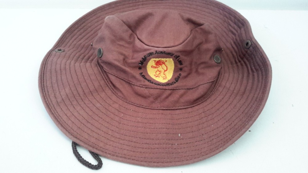 McMillan Academy of Law Logo Bucket Sun Hat 62cm Brown Vintage-image