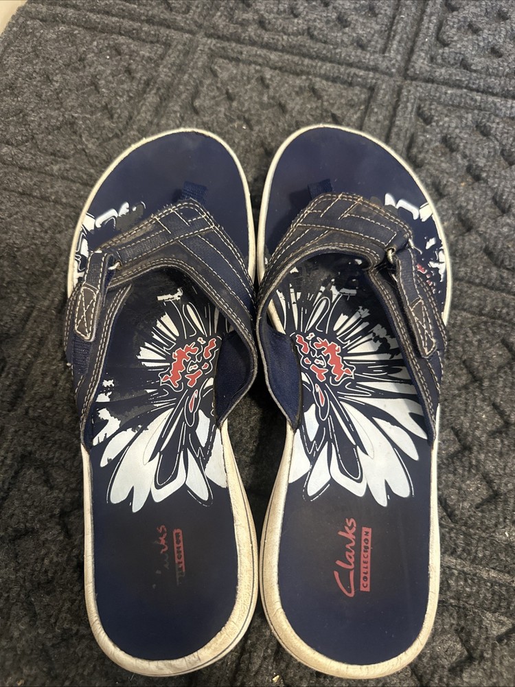 Clark's Women's Navy Blue Adjustable Strap Flip-Flops Size 10 Toe-Post Sandals