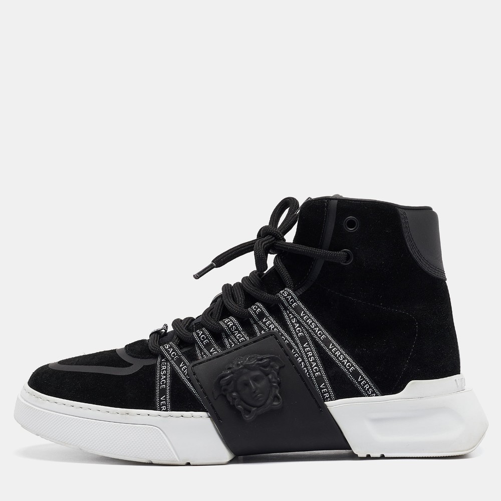 Versace Black Suede & Leather Medusa High Top Sneakers Size 39
