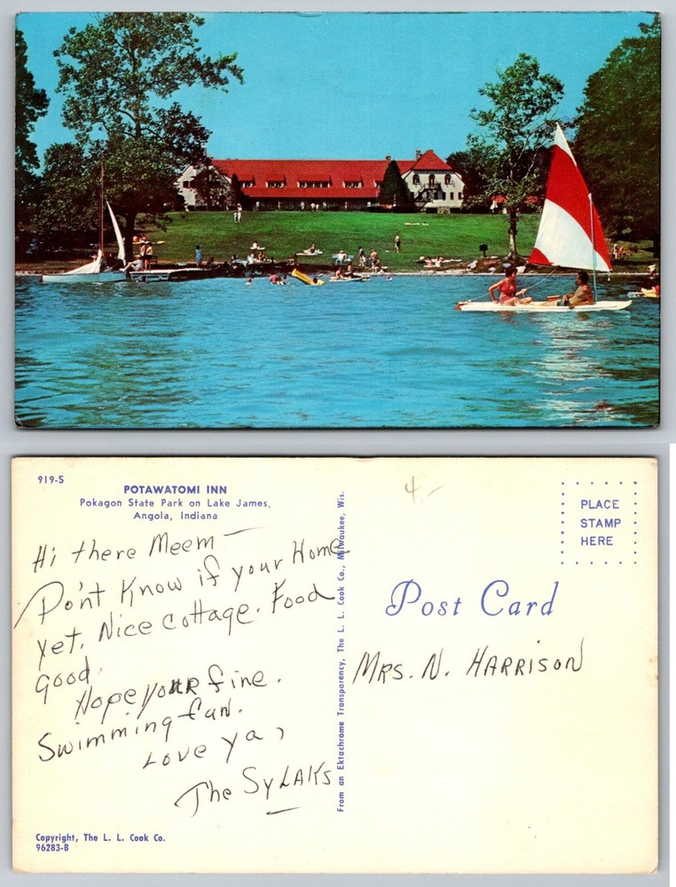 Potawatomi Inn Pokagon State Park Lake James Angola Indiana Vintage Postcard