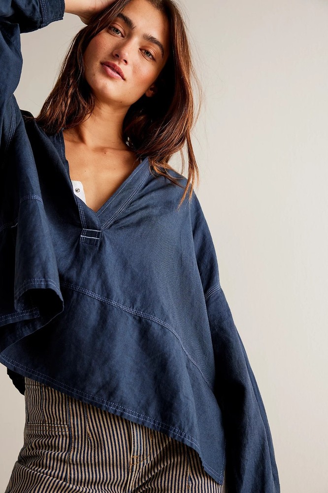 Free People We The Free Jude Linen Shirt Blouse Top Collared Oversized S 285343