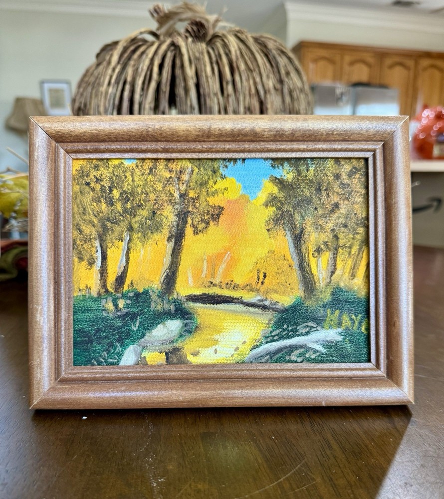 Vintage Miniature Landscape Oil Painting Signed Framed 8.5